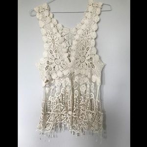 Off White Lace Embroidery Cover-up Top